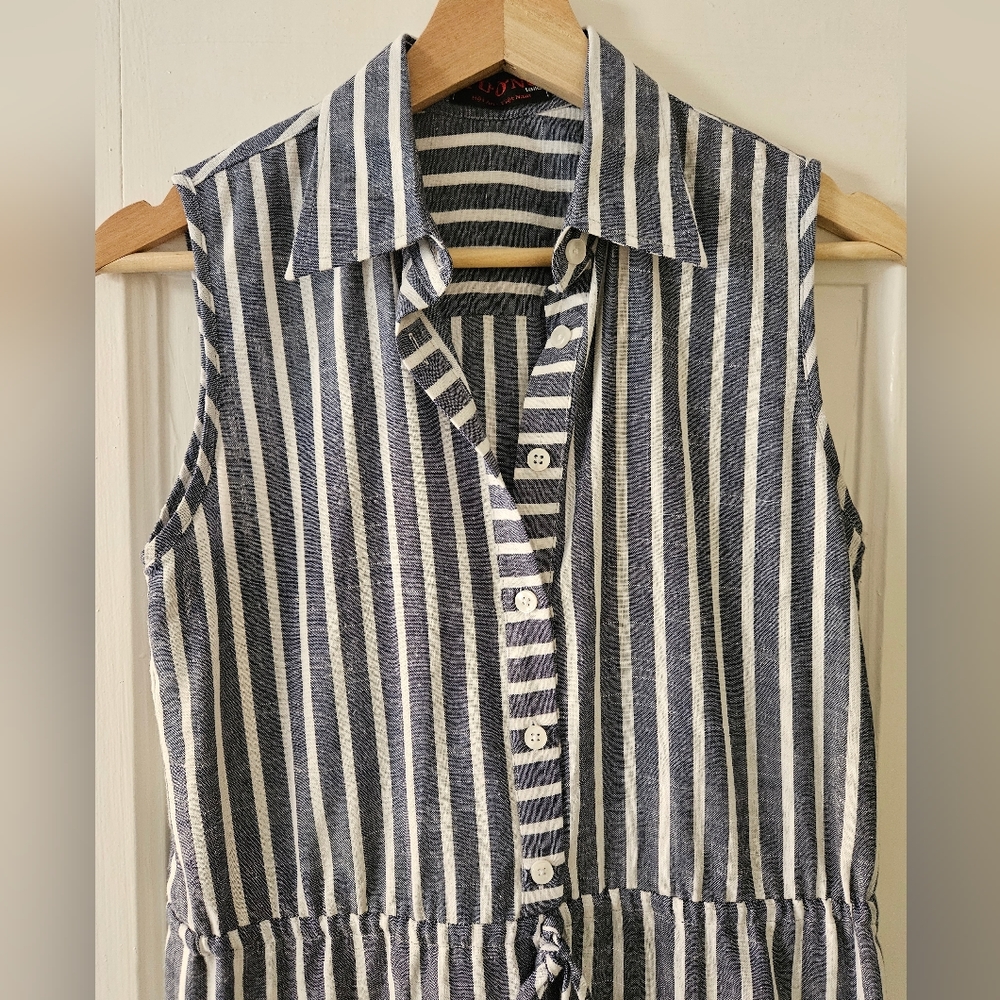 Blue White Striped Linen Jumpsuit XS